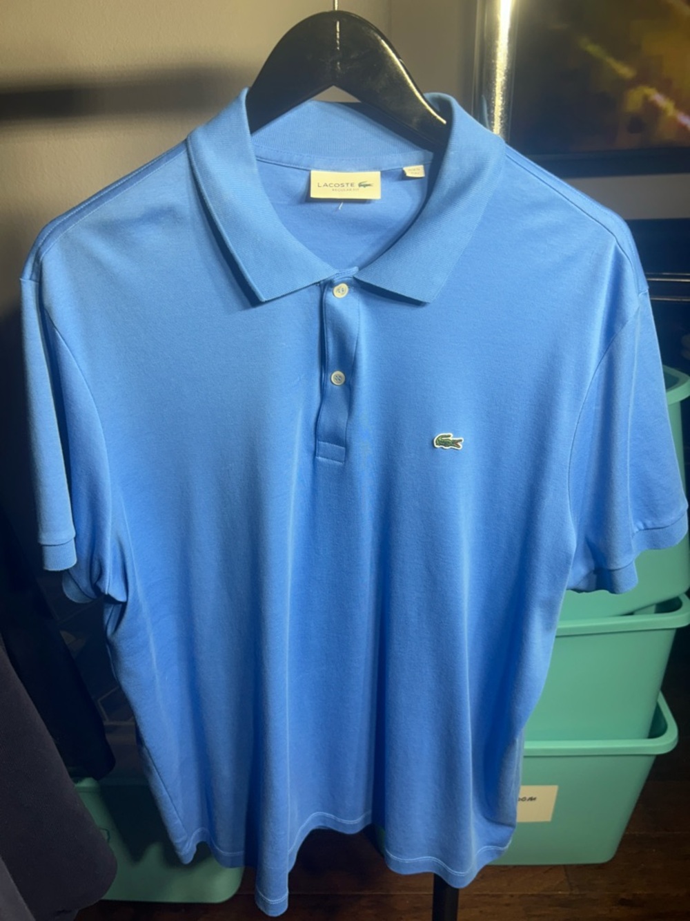 Lacoste Men's Polo in Sky Blue with Green Crocodile
